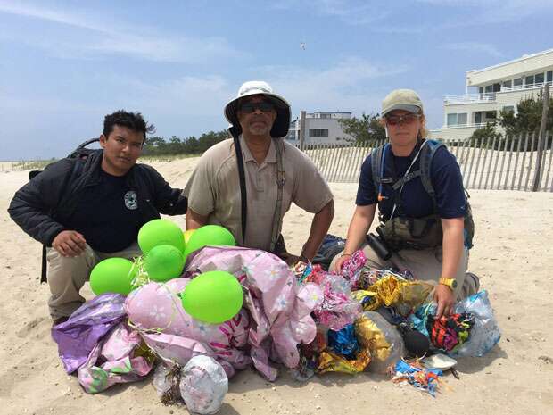 Balloon trash found on a beach