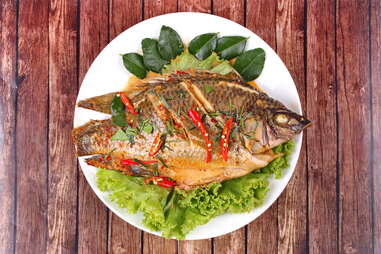 fried tilapia with thai chilies chili spicy seafood sustainable