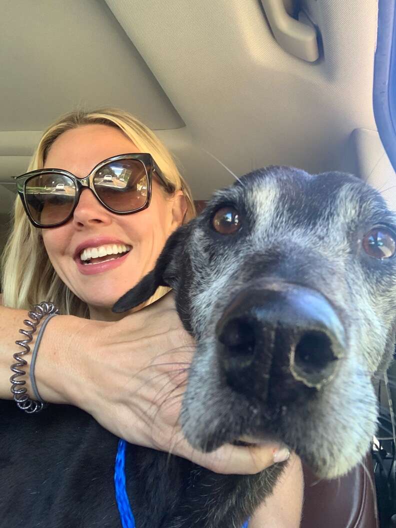 Selfie with old dog on freedom ride from shelter