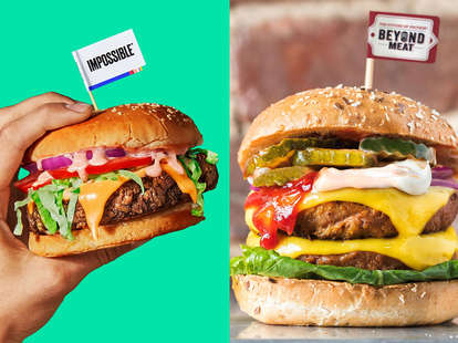 beyond meat and impossible foods burger vegetarian meatless burgers patties patty veg vegan plant-based plant based options supermarket