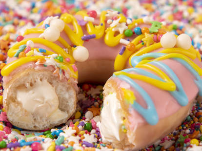 Krispy Kreme S New Cake Batter Donuts Celebrate Its 82nd Birthday Thrillist