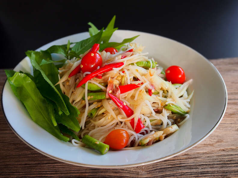 tum khao poon lao thai food papaya salad