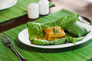 fish in banana leaf