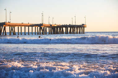 Venice Beach boardwalk and waves