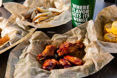wingstop wings, fries and drinks wing chicken fried