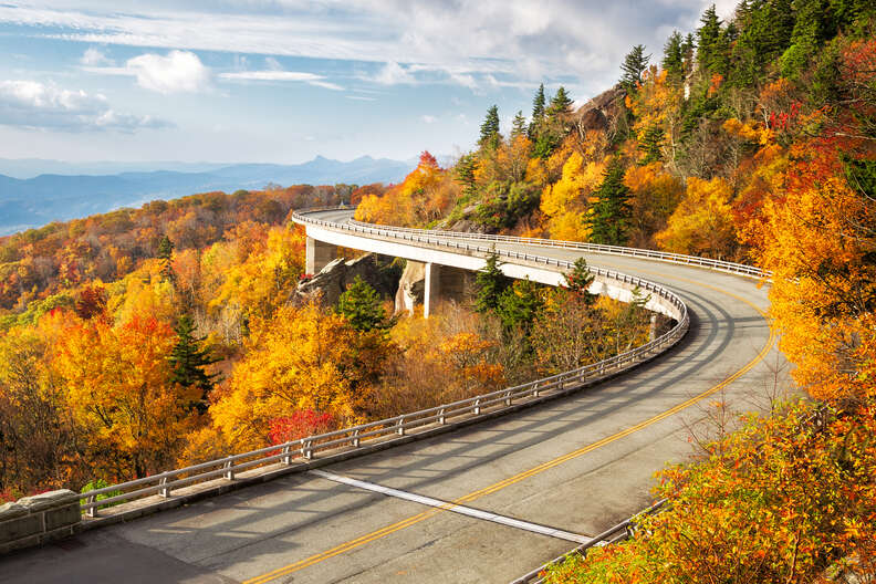 mountainside road surrounded by fall foliage