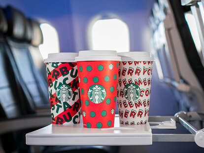 starbucks holiday cups coffee alaska airlines airline priority boarding