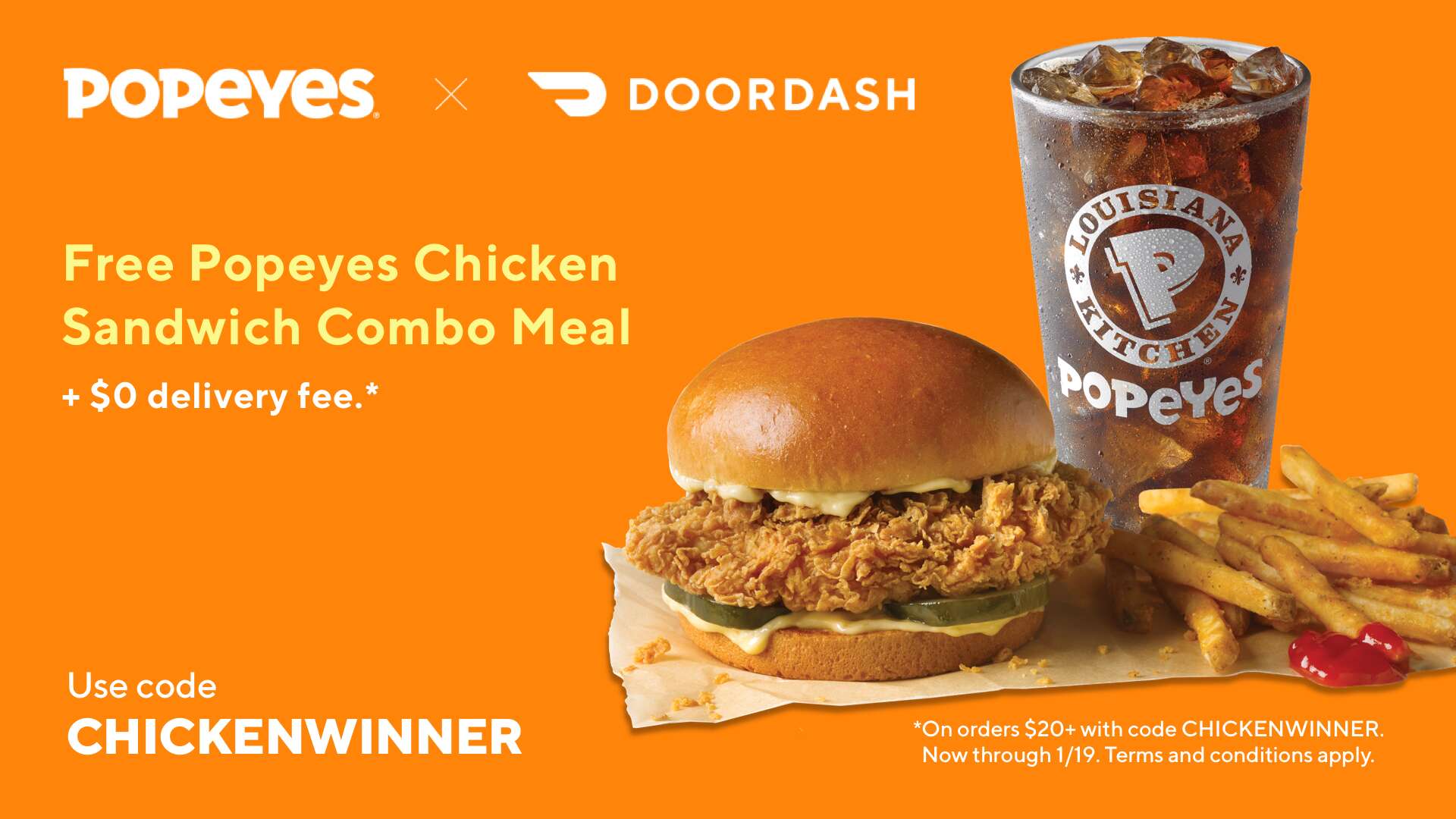 free popeyes chicken sandwich doordash delivery