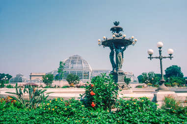 a botanical garden fountain and conservatory
