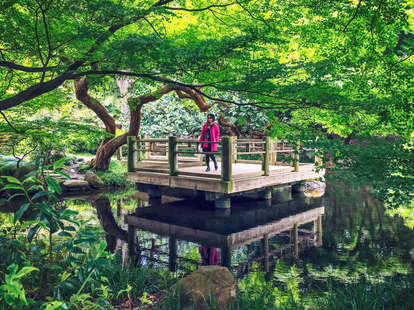 a person on a platform in the middle of a lake