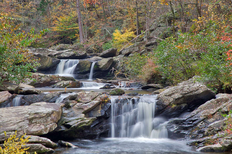 a waterfall in a forest