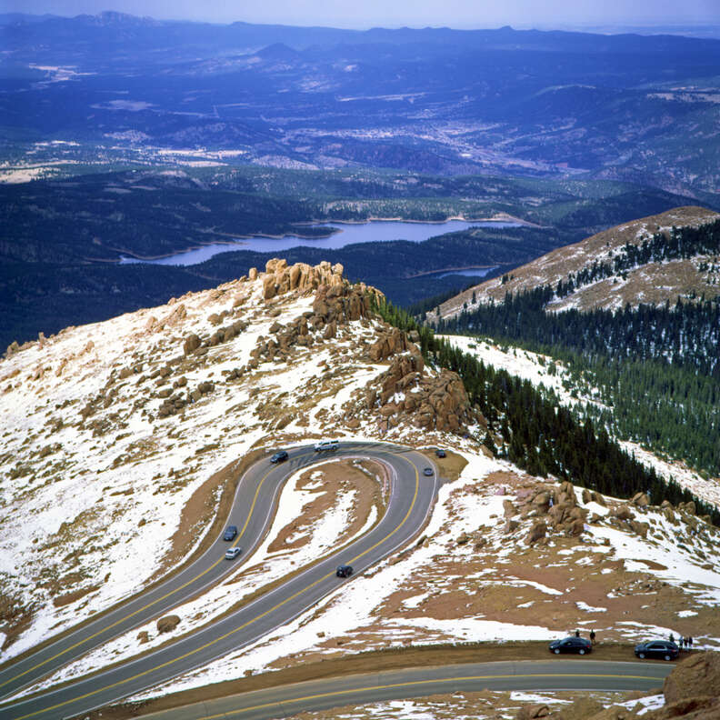 long, winding road at the top of a mountain