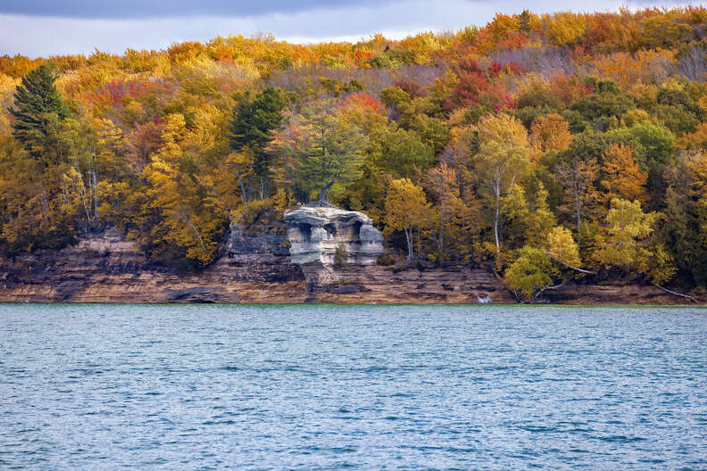 lakeside bluffs with fall foliage