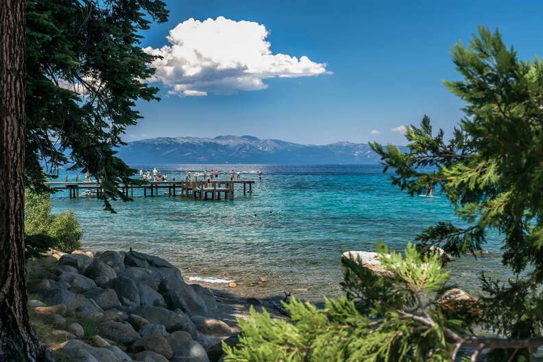 viewpoint of sugar pine point pier from southern lake tahoe