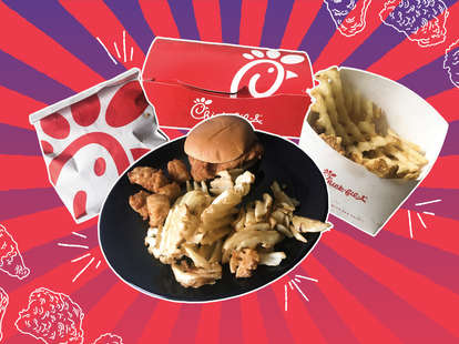 Chick-fil-A chicken nuggets, chicken sandwich, and waffle fries