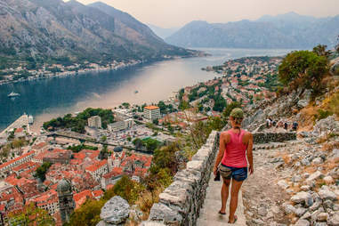 The iconic steps leading down to Kotor, Montenegro
