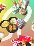 Photo collage: fast food from McDonald's, Wendy's, Burger King, Subway, Popeyes, Chick-fil-A, and KFC