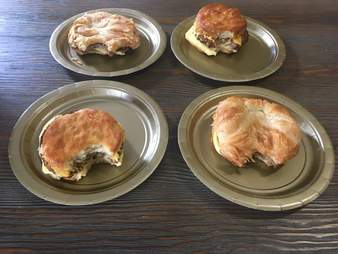 Burger King Impossible Croissan'wich, Impossible sausage, egg and cheese biscuit, sausage Croissan'wich, and sausage, egg and cheese biscuit