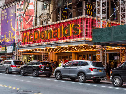 Exterior of the 42nd Street McDonalds featuring its theater-style marquee