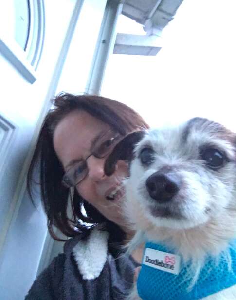 Neville the rescue dog meets his new mom