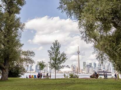 Flower Garden on Centre Island in Toronto, City view;Downtown;CN