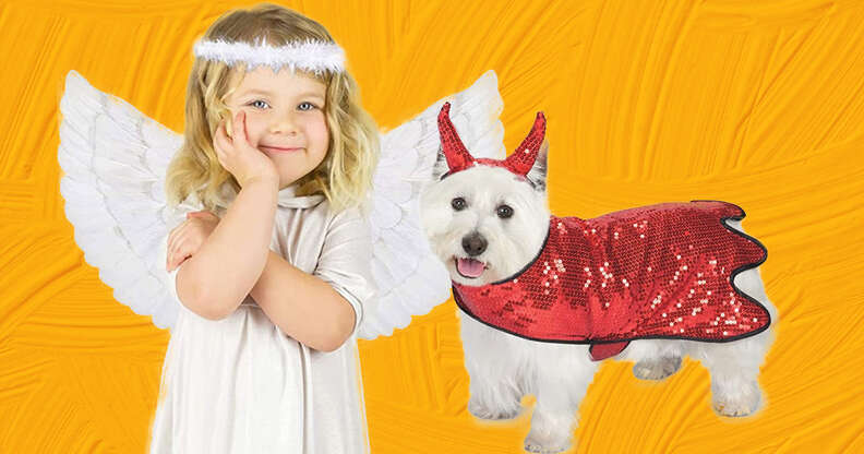 Angel and Devil dog and baby costumes