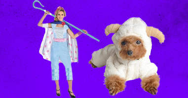 Bo peep and sheep dog and owner costumes