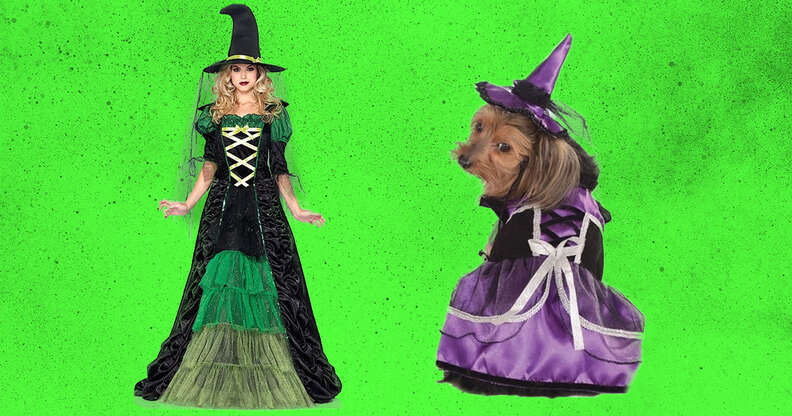Cute witch costumes for dog and owner