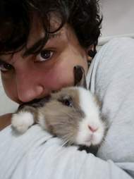 woman hugging bunny
