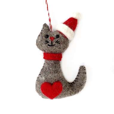 Cat in Christmas Hat Felt Ornament