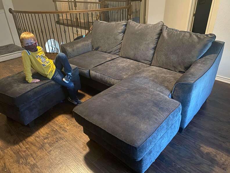 Cat hides in used couch