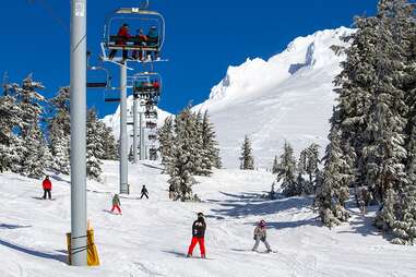 skiers surrounding a ski lift