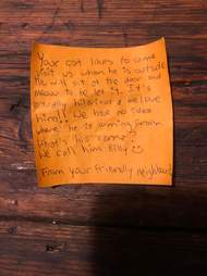 Cat delivers note from neighbors