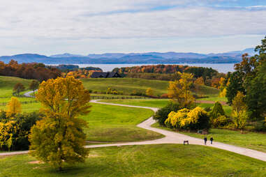 a path leading through farmland to a lake