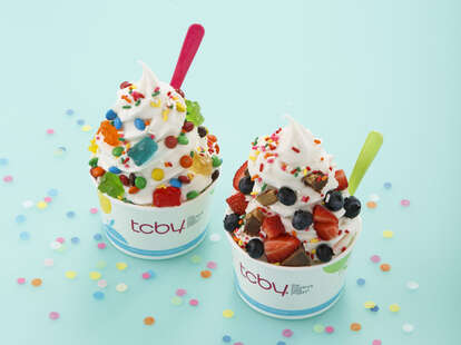 Two cups of frozen yogurt. 