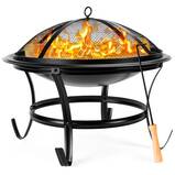 22" Steel Outdoor Patio Fire Pit Bowl w/ Screen Cover & Poker