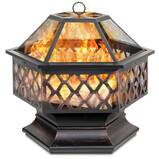 24" Hex-Shaped Outdoor Fire Pit w/ Flame-Retardant Lid