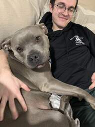 dog cuddles dad
