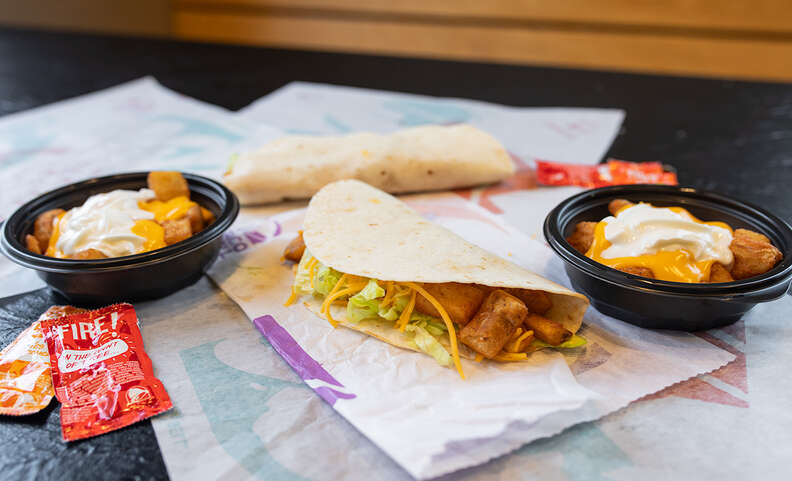 Taco Bell potato soft taco and cheesy fiesta potatoes