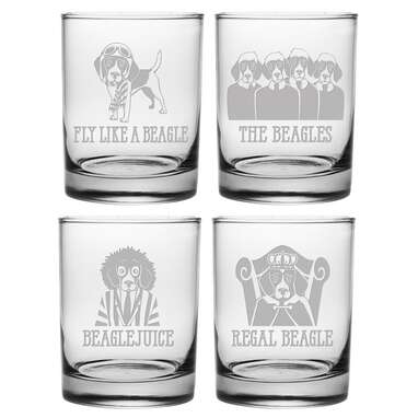 Beagle 4-Piece 14 oz. Whiskey Glass Set