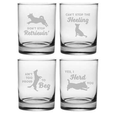 Clever Canines 4 Piece 14 oz. Whiskey Glass Set