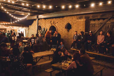 people in the beer garden at Pappy and Harriet's