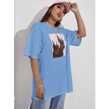 Drop Shoulder Oversized Dog Print Tee