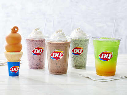 Dairy Queen's new 'spring treat' menu, including a Dreamsicle dipped cone, shakes, and a slush drink.