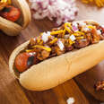 Chili Hot Dog loaded with toppings