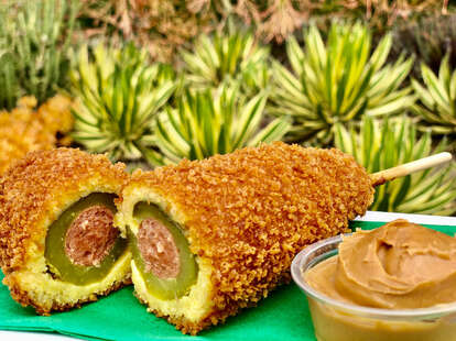 Disneyland dill pickle corn dog with peanut butter