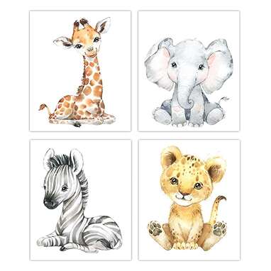 Safari Babies Watercolor Animals Prints Set of 4 