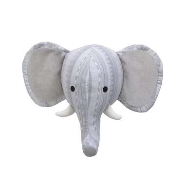 3-D Grey Patterned Elephant Stuffed Wall Hanging Decor