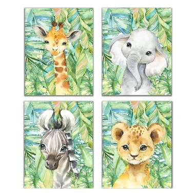 Little Baby Watercolor Animals Jungle Safari Prints Set of 4
