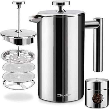 KONA French Press Coffee Maker With Reusable Stainless Steel